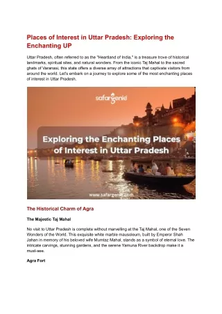 Places of Interest in Uttar Pradesh: Exploring the Enchanting UP