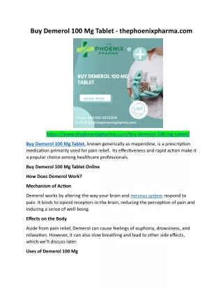 Buy Demerol 100 Mg Tablet - thephoenixpharma