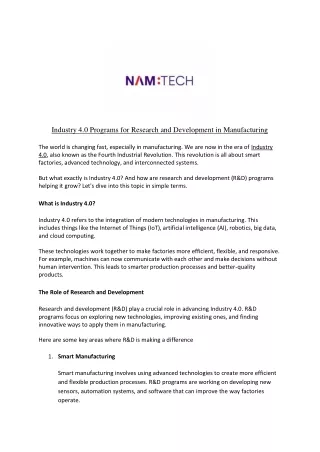 Industry 4.0 Programs for Research and Development in Manufacturing