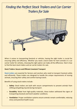 Finding the Perfect Stock Trailers and Car Carrier Trailers for Sale