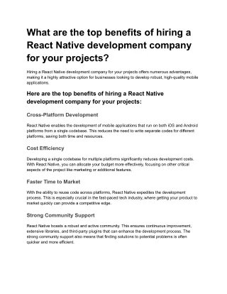 What are the top benefits of hiring a React Native development company for your projects?