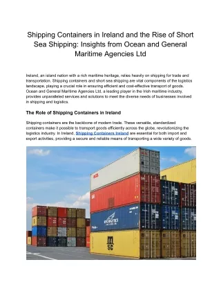 Shipping Containers in Ireland and the Rise of Short Sea Shipping_ Insights from Ocean and General Maritime Agencies Ltd