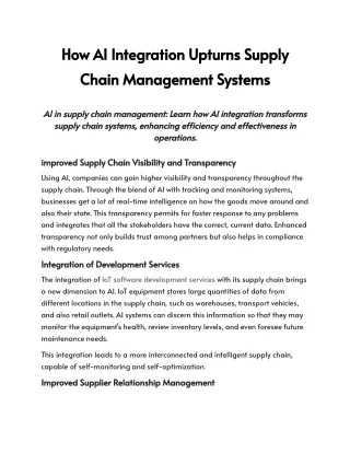 How AI Integration Upturns Supply Chain Management Systems