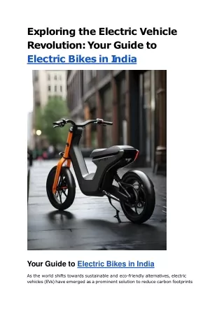 Exploring the Electric Vehicle Revolution_ Your Guide to Electric Bikes in India