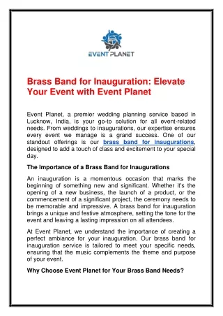 Brass Band for Inauguration Elevate Your Event with Event Planet