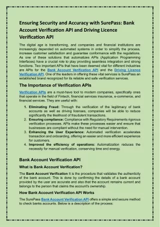 Ensuring Security and Accuracy with SurePass Bank Account Verification API and Driving Licence Verification API