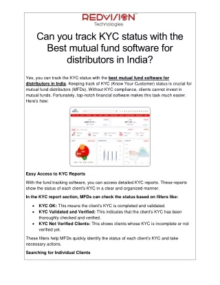 Can you track KYC status with the Best mutual fund software for distributors in India