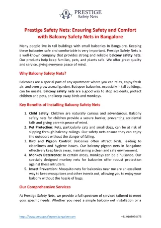 Prestige Safety Nets: Ensuring Safety and Comfort with Balcony Safety Nets in Ba