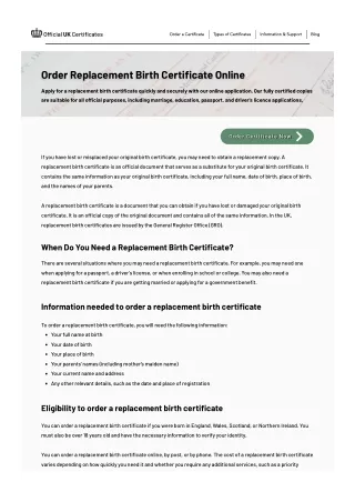 Birth Certificate Replacement