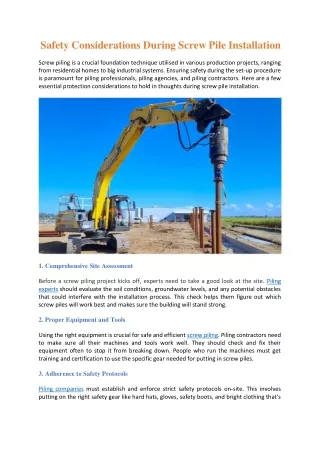 Safety Considerations During Screw Pile Installation