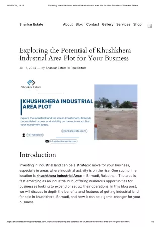 Exploring the Potential of Khushkhera Industrial Area Plot for Your Business – Shankar Estate