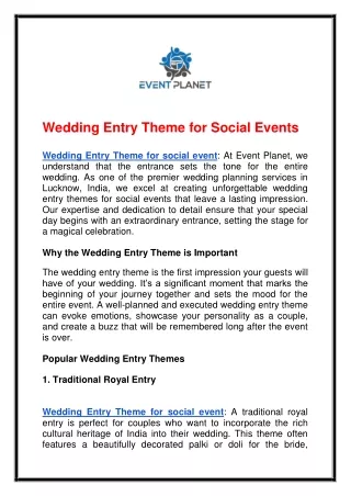 Wedding Entry Theme for Social Events