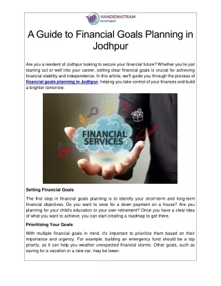 A Guide to Financial Goals Planning in Jodhpur