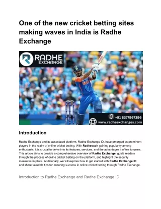 Radhe Exchange is one of the newest cricket betting websites that is popular in