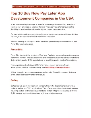 Top 10 Buy Now Pay Later App Development Companies in the USA