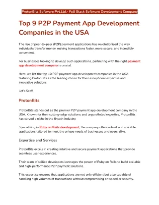 Top 9 P2P Payment App Development Companies in the USA