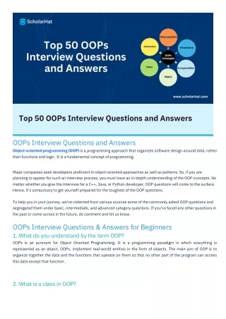 OOPS Interview Questions PDF By ScholarHat