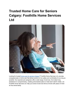 Trusted Home Care for Seniors Calgary: Foothills Home Services Ltd