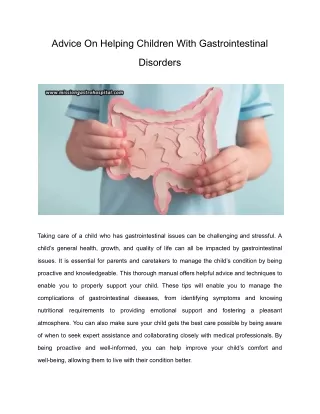 Advice On Helping Children With Gastrointestinal Disorders