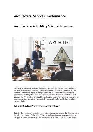 Architectural Services - Performance Architecture & Building Science Expertise