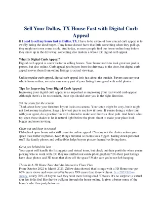 Sell Your Dallas, TX House Fast With Digital Curb Appeal