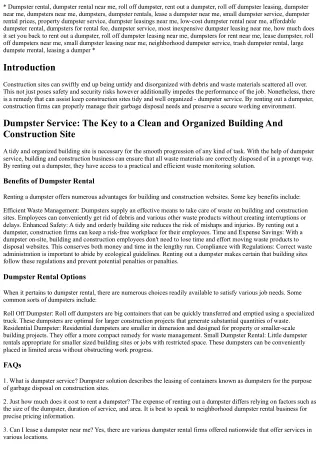 Dumpster Service: The Key to a Tidy and Organized Building And Construction Webs