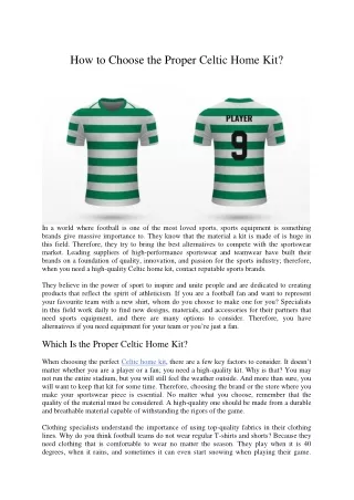 How to Choose the Proper Celtic Home Kit