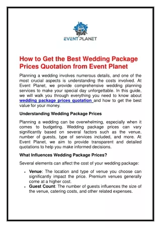 How to Get the Best Wedding Package Prices Quotation from Event Planet