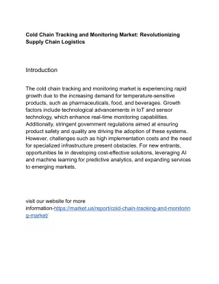 Cold Chain Tracking and Monitoring Market: Enhancing Perishable Goods Delivery