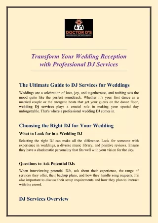 Transform Your Wedding Reception with Professional DJ Services