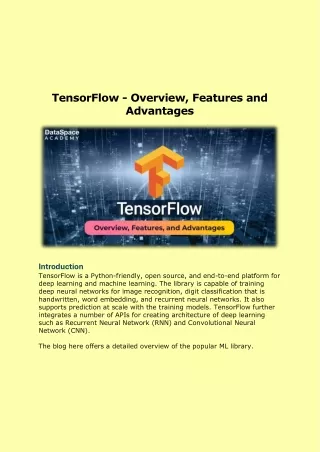 Tensorflow - Overview, Features And Advantages