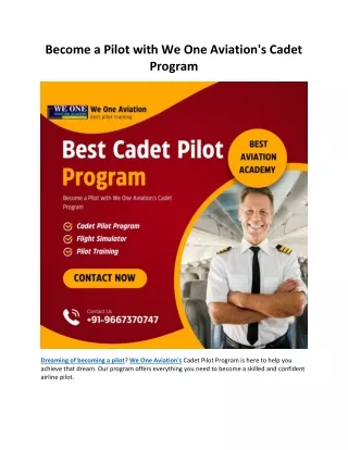 Become a Pilot with We One Aviation's Cadet Program