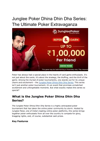 Junglee Poker Dhina Dhin Dha Series_ The Ultimate Poker Extravaganza