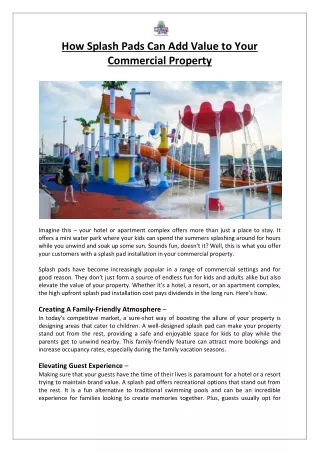 Empex Watertoys®- How Splash Pads Can Add Value to Your Commercial Property