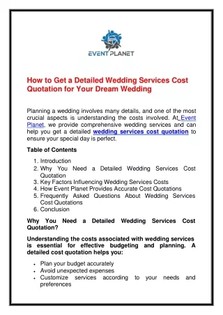 How to Get a Detailed Wedding Services Cost Quotation for Your Dream Wedding