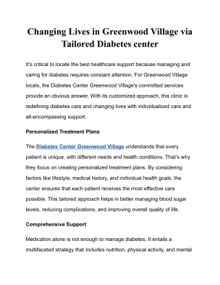 Changing Lives in Greenwood Village via Tailored Diabetes center