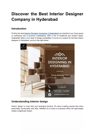 Discover the Best Interior Designer Company in Hyderabad