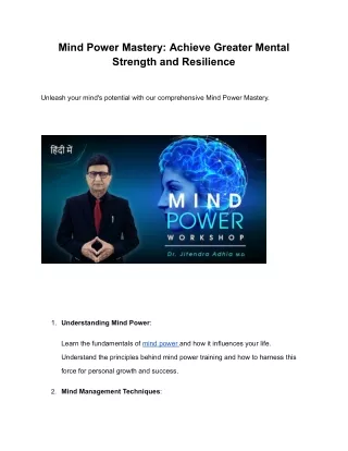 Mind Power Mastery: Achieve Greater Mental Strength and Resilience