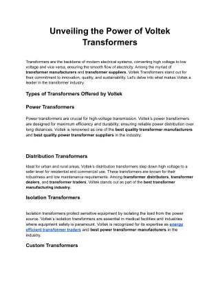 Unveiling the Power of Voltek Transformers