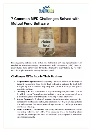 7 Common MFD Challenges Solved with Mutual Fund Software