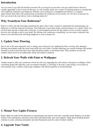 Change Your Restroom with These Motivating Makeover Concepts