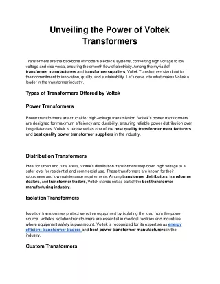 Unveiling the Power of Voltek Transformers (1)