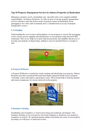 Top 10 Property Management Services by Sahasra Properties in Hyderabad