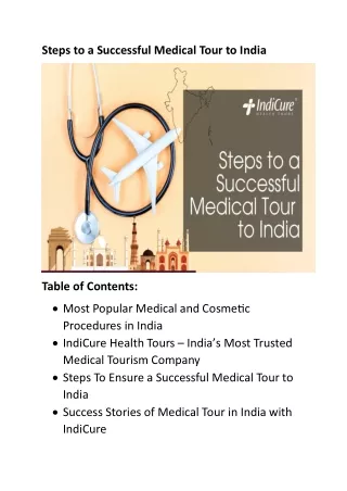 Steps to a Successful Medical Tour to India