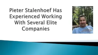 Pieter Stalenhoef Has Experienced Working With Several Elite Companies