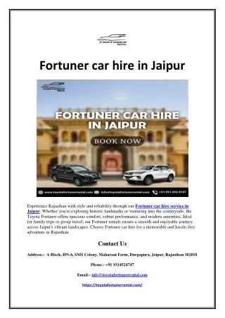 Fortuner car hire in Jaipur