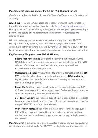 MangoHost.net Launches State-of-the-Art RDP VPS Hosting Solutions