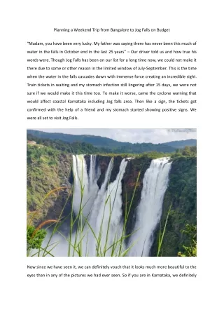 Planning a Weekend Trip from Bangalore to Jog Falls on Budget