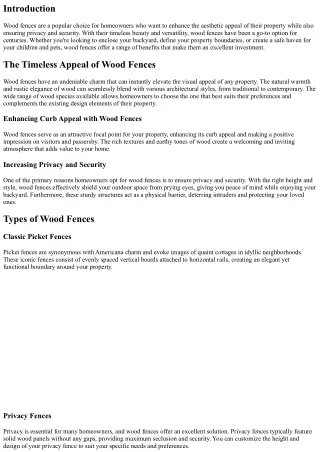 Wood Fences: Adding Natural Beauty and Privacy to Your Property
