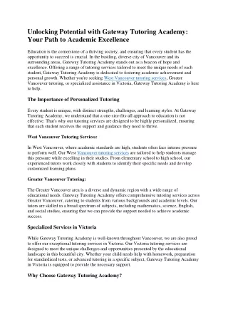 Unlocking Potential with Gateway Tutoring Academy Your Path to Academic Excellence